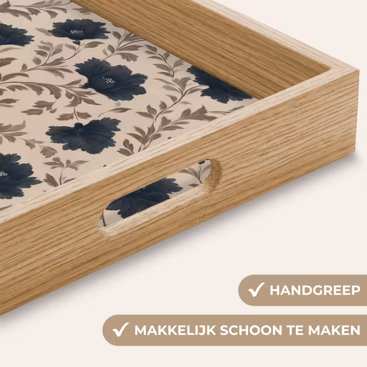 Motief - Bloemen - Zwart - Beige Dienblad Rechthoek middel 911 -USP_HandgreepNL