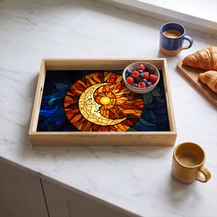 Mozaïek - Glas - Maan - Donkerblauw Dienblad Rechthoek middel -sfeer2