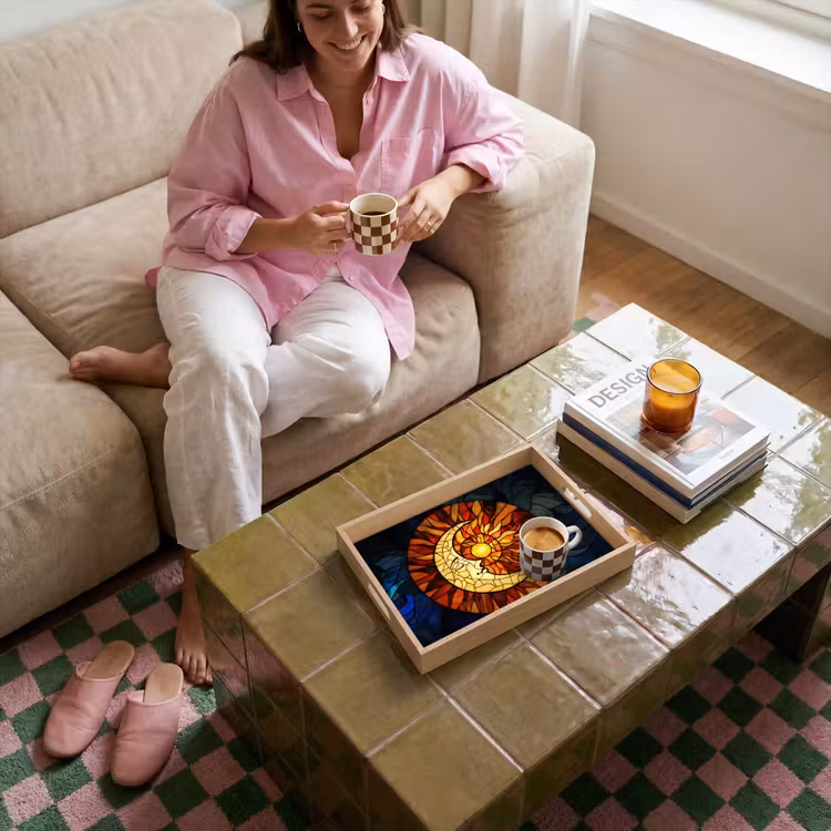 Mozaïek - Glas - Maan - Donkerblauw Dienblad Rechthoek middel -sfeer3