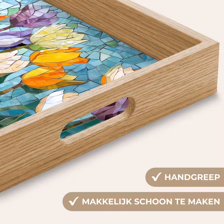 Mozaïek - Veld - Tulpen - Kleurrijk Dienblad Rechthoek middel -USP_HandgreepNL