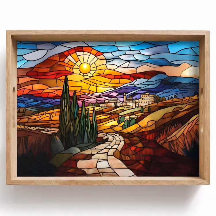 Mozaïek - Zon - Landschap - Dorp Dienblad Rechthoek middel -z3d_shopping
