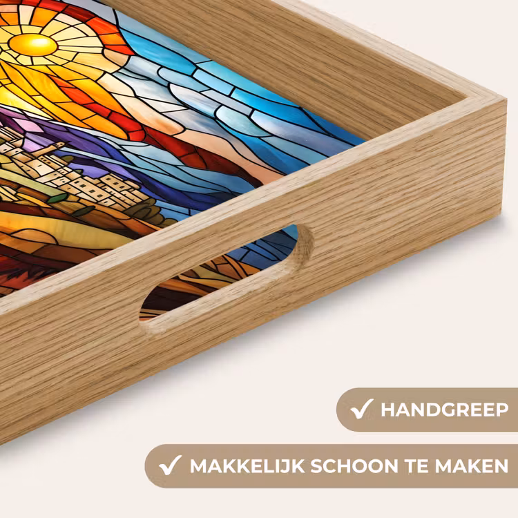 Mozaïek - Zon - Landschap - Dorp Dienblad Rechthoek middel -USP_HandgreepNL
