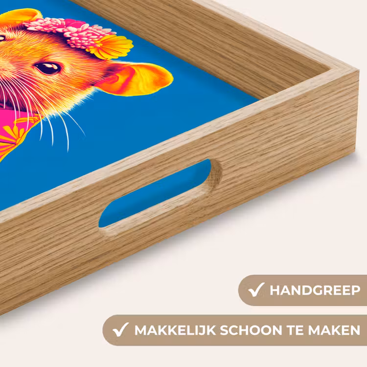 Muis - Kimono - Bloemen - Blauw Dienblad Rechthoek middel -USP_HandgreepNL