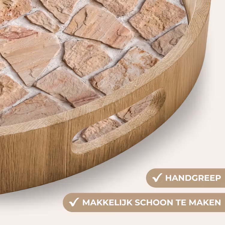 Muur - Steen - Patroon - Rustiek - Beige Dienblad Rond middel -USP_HandgreepNL