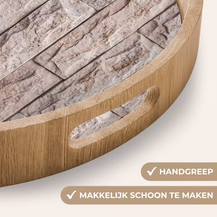 Muur - Steen - Ruw - Beige - Textuur Dienblad Rond middel -USP_HandgreepNL