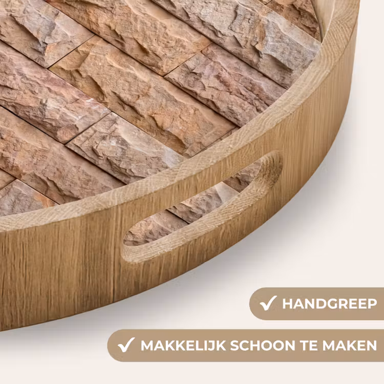 Muur - Steen - Ruw - Textuur - Beige Dienblad Rond middel -USP_HandgreepNL