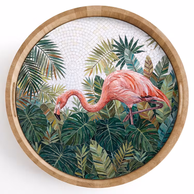 Natuur - Bladeren - Abstract - Groen - Vogel Dienblad Rond middel -z3d_shopping