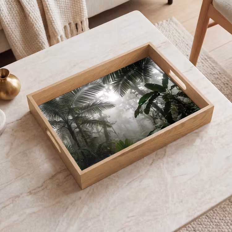 Natuur - Jungle - Mist - Groen - Bladeren Dienblad Rechthoek middel -sfeer1