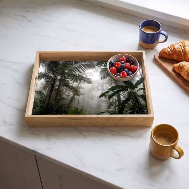 Natuur - Jungle - Mist - Groen - Bladeren Dienblad Rechthoek middel -sfeer2