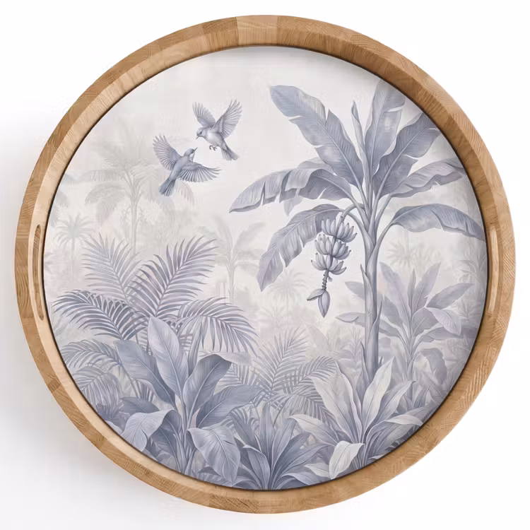 Natuur - Vogel - Jungle - Illustratie - Blauw Dienblad Rond middel -z3d_shopping