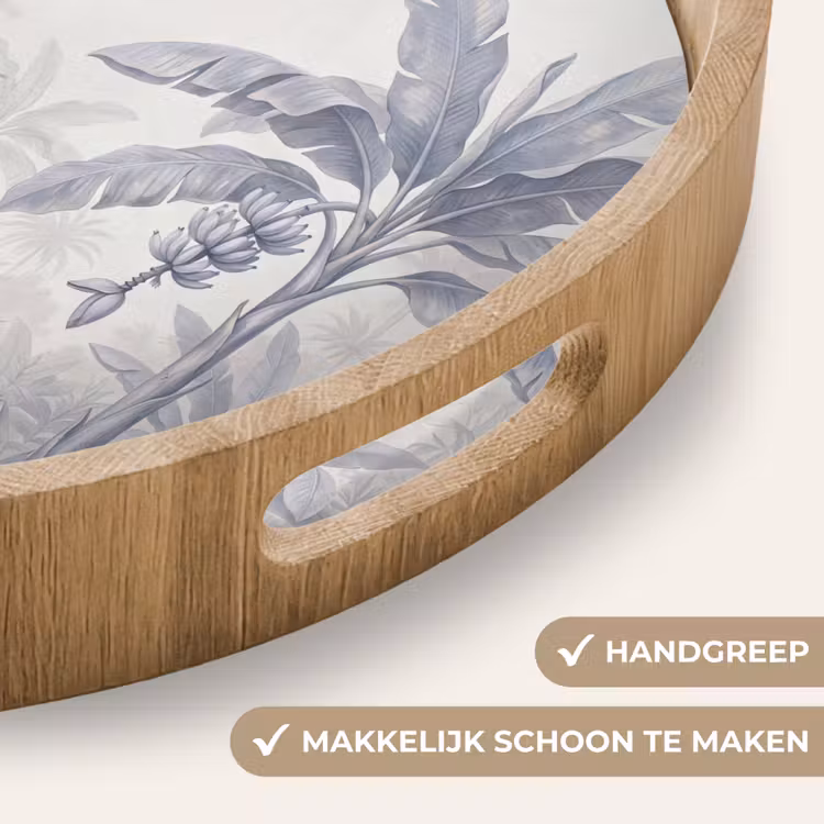 Natuur - Vogel - Jungle - Illustratie - Blauw Dienblad Rond middel -USP_HandgreepNL