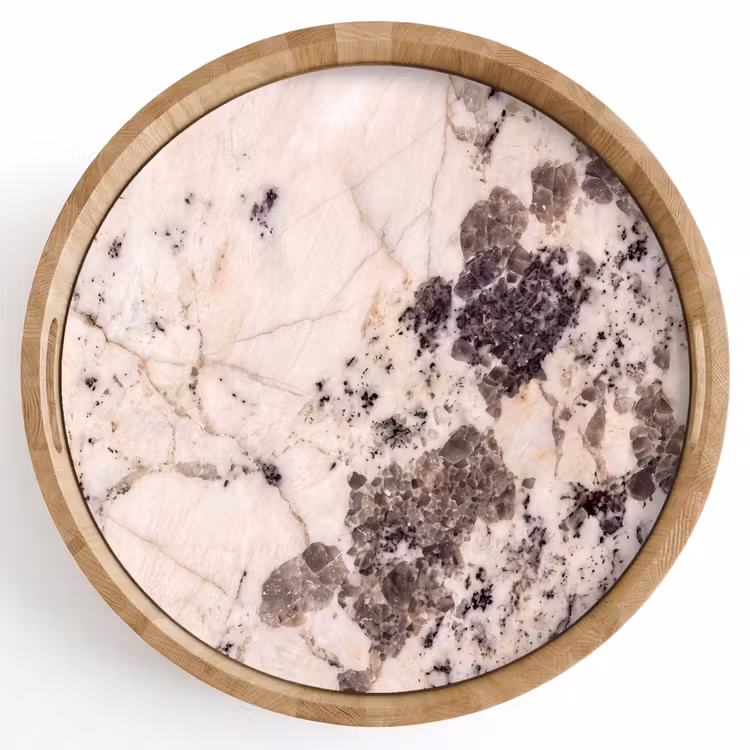 Natuursteen - Patroon - Abstract - Beige - Grijs Dienblad Rond middel -z3d_shopping