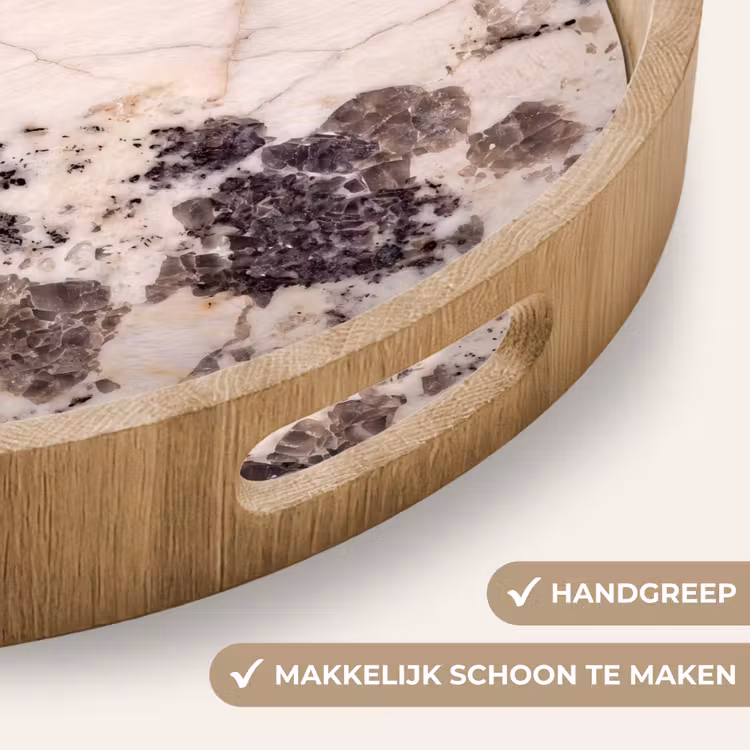 Natuursteen - Patroon - Abstract - Beige - Grijs Dienblad Rond middel -USP_HandgreepNL