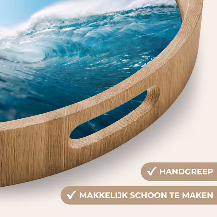 Oceaan - Golf - Strand - Natuur - Blauw Dienblad Rond middel -USP_HandgreepNL