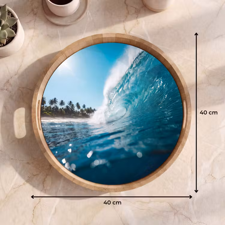 Oceaan - Golf - Strand - Natuur - Blauw Dienblad Rond middel -USP_Formaat