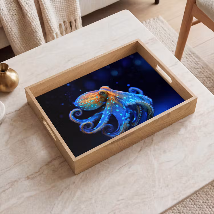 Octopus - Stippen - Blauw - Zee Dienblad Rechthoek middel -sfeer1