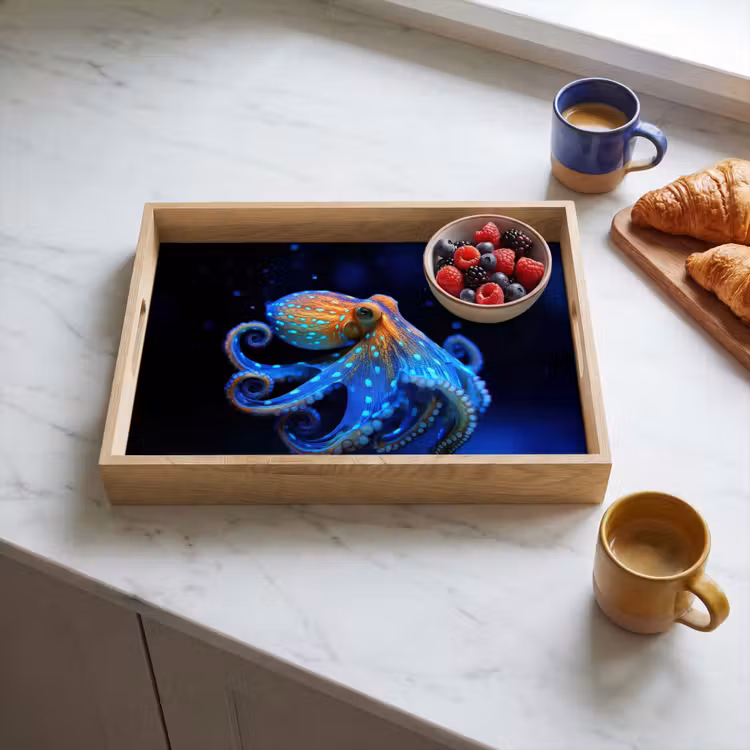 Octopus - Stippen - Blauw - Zee Dienblad Rechthoek middel -sfeer2