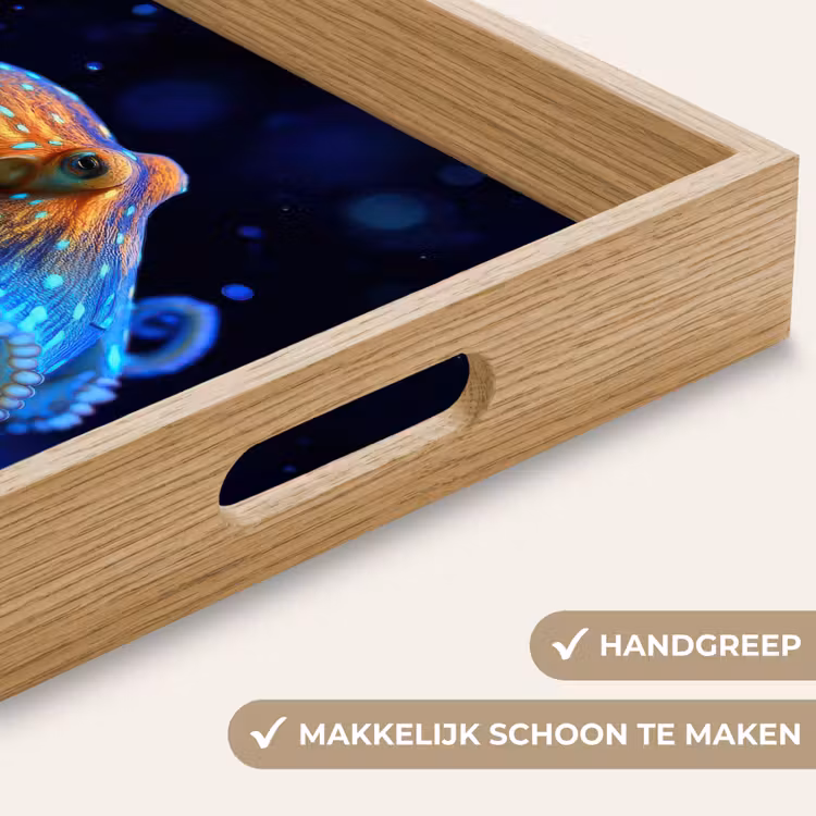 Octopus - Stippen - Blauw - Zee Dienblad Rechthoek middel -USP_HandgreepNL