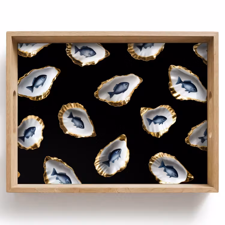 Oesters - Vissen - Blauw - Goud Dienblad Rechthoek middel -z3d_shopping