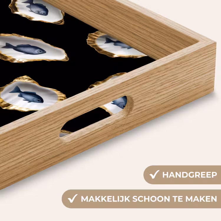 Oesters - Vissen - Blauw - Goud Dienblad Rechthoek middel -USP_HandgreepNL