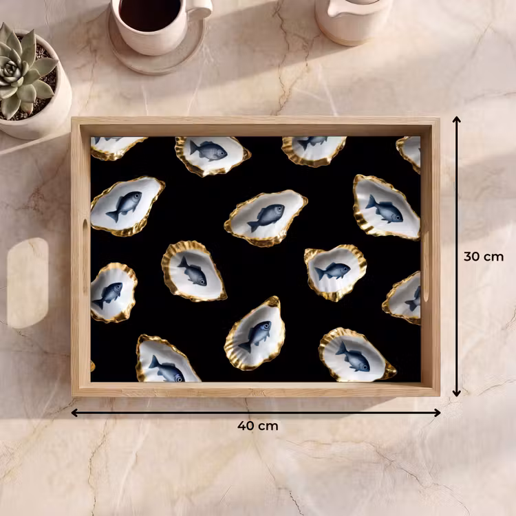 Oesters - Vissen - Blauw - Goud Dienblad Rechthoek middel -USP_Formaat