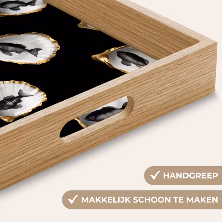 Oesters - Zwart - Vissen - Goud Dienblad Rechthoek middel -USP_HandgreepNL