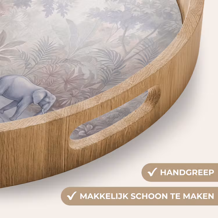 Olifant - Familie - Jungle - Illustratie - Grijs Dienblad Rond middel -USP_HandgreepNL