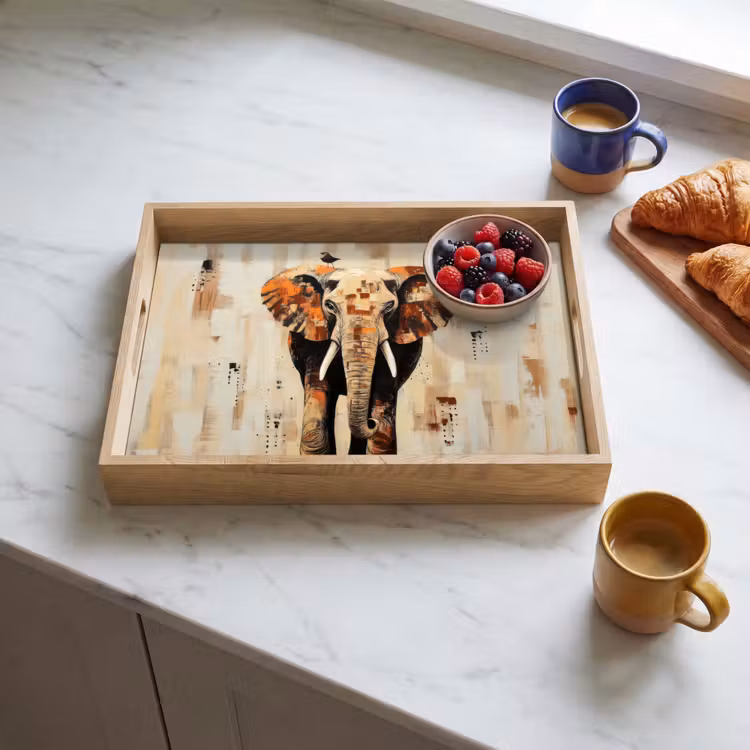Olifant - Slurf - Mozaïek - Abstract Dienblad Rechthoek middel -sfeer2
