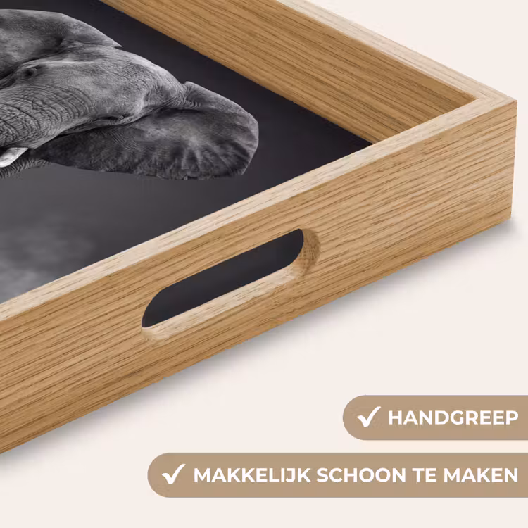 Olifant - Zwart - Wit - Rook Dienblad Rechthoek middel -USP_HandgreepNL