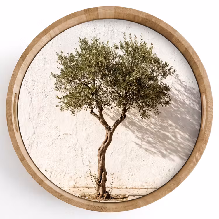 Dienblad - Olijfboom - muur - wit - Olijfboom - muur - wit Dienblad Rond middel