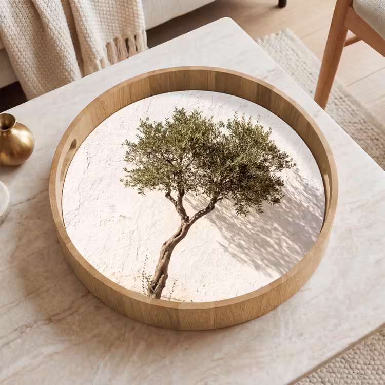 Dienblad - Olijfboom - muur - wit - Olijfboom - muur - wit Dienblad Rond middel