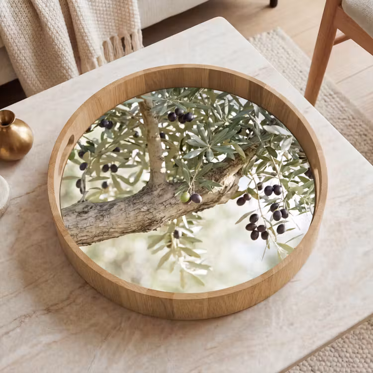 Dienblad - Olijfboom - tak - groen - Olijfboom - tak - groen Dienblad Rond middel