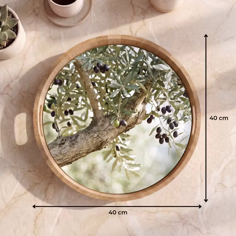 Dienblad - Olijfboom - tak - groen - Olijfboom - tak - groen Dienblad Rond middel