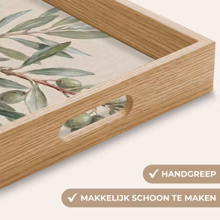 Olijftak - Bladeren - Natuur - Groen - Beige Dienblad Rechthoek middel -USP_HandgreepNL