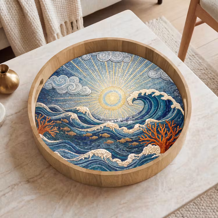 Onderwater - Koraal - Vis - Natuur - Kunst Dienblad Rond middel -sfeer1