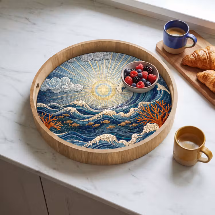 Onderwater - Koraal - Vis - Natuur - Kunst Dienblad Rond middel -sfeer2