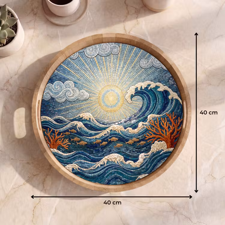 Onderwater - Koraal - Vis - Natuur - Kunst Dienblad Rond middel -USP_Formaat