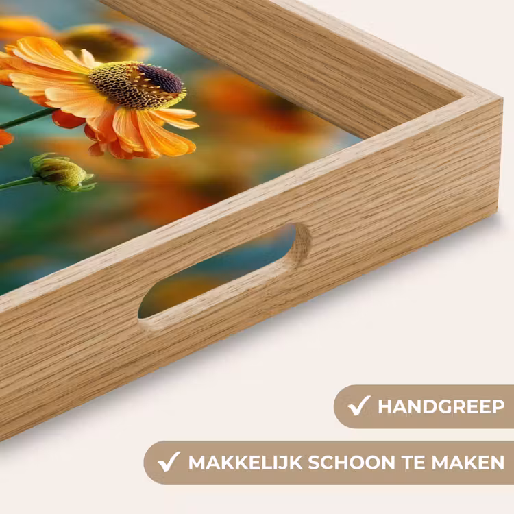 Oranje bloemen - Levendig - Wazige achtergrond Dienblad Rechthoek middel -USP_HandgreepNL