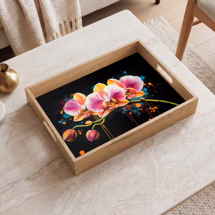 Orchidee - Graffiti - Kleurrijk - Bloemen - Abstract Dienblad Rechthoek middel -sfeer1