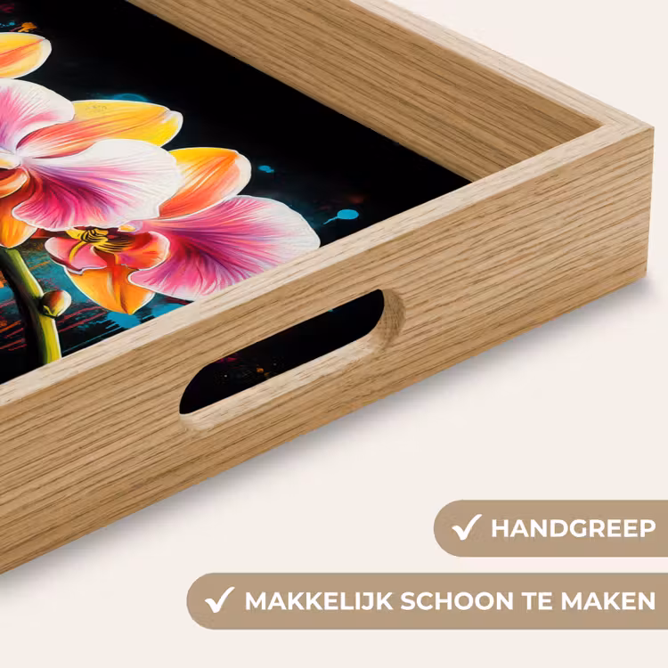 Orchidee - Graffiti - Kleurrijk - Bloemen - Abstract Dienblad Rechthoek middel -USP_HandgreepNL