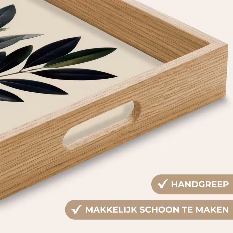 Ovaalvormige bladeren - Diep groen - Symmetrisch Dienblad Rechthoek middel -USP_HandgreepNL