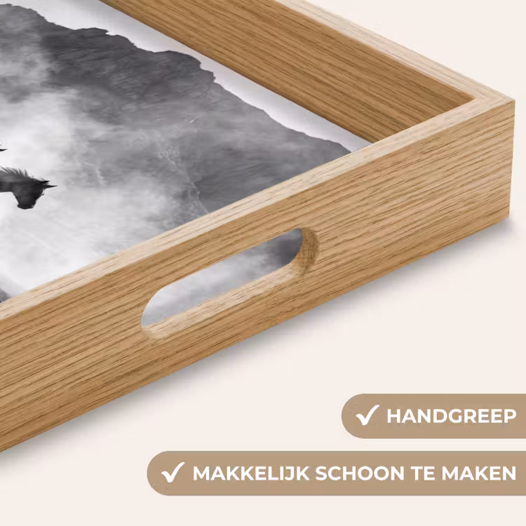 Paard - Ren - Stof - Zwart-wit - Dieren Dienblad Rechthoek middel -USP_HandgreepNL
