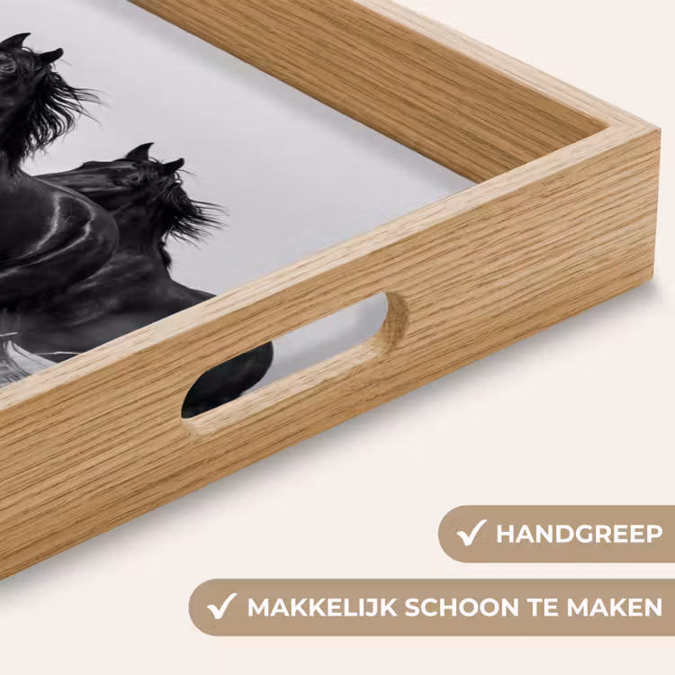 Paarden - Gras - Zwart - Wit Dienblad Rechthoek middel -USP_HandgreepNL