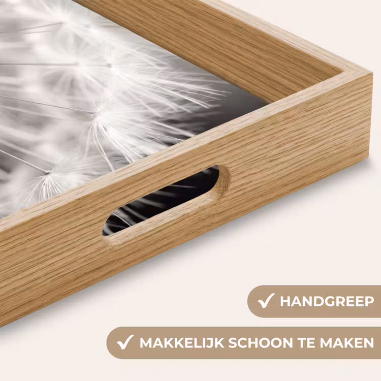 Paardenbloem - Zwart - Wit Dienblad Rechthoek middel -USP_HandgreepNL