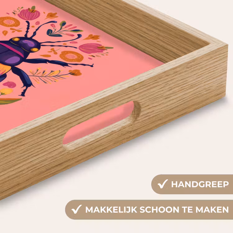 Paars - Kever - Stipjes - Bloemen Dienblad Rechthoek middel -USP_HandgreepNL
