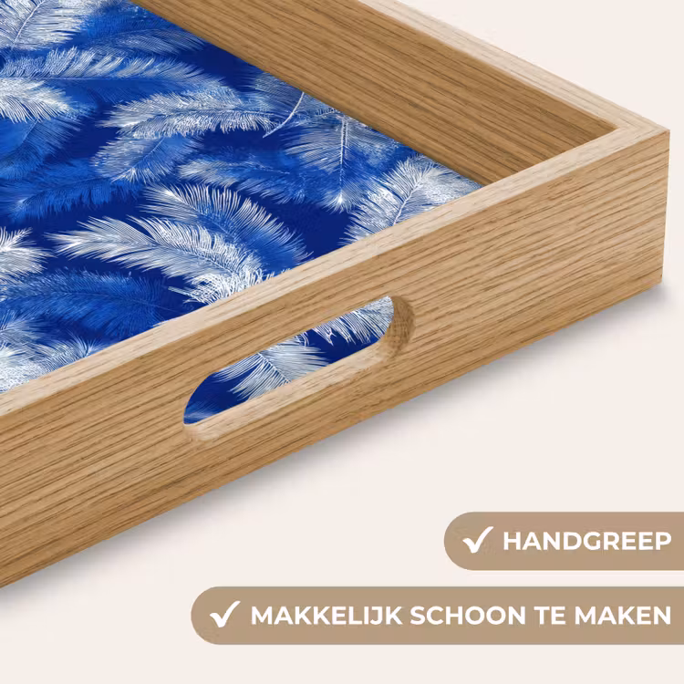Palmblad - Patroon - Blauw Dienblad Rechthoek middel 911 -USP_HandgreepNL
