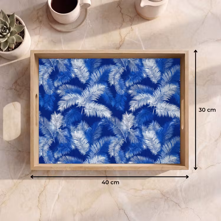 Palmblad - Patroon - Blauw Dienblad Rechthoek middel 911 -USP_Formaat