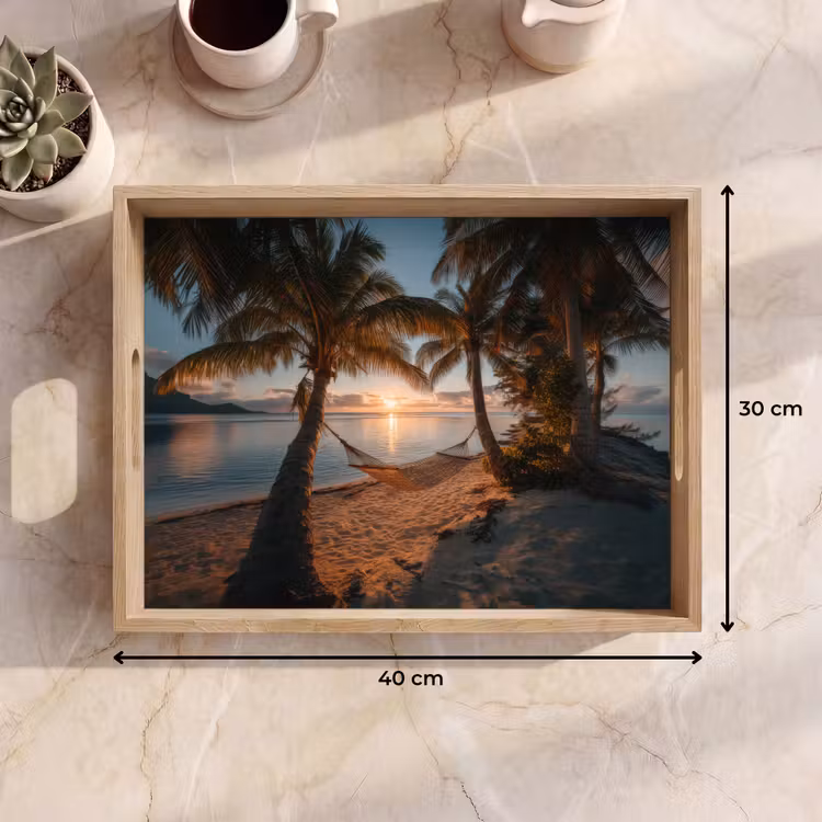 Palmbomen - Hangmat - Strand - Zonsondergang Dienblad Rechthoek middel -USP_Formaat