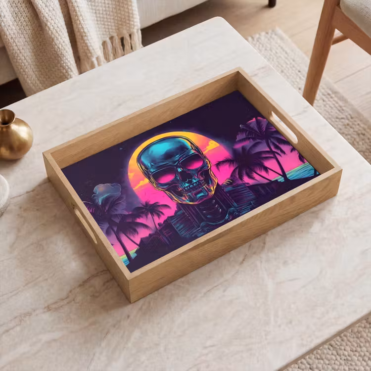 Palmbomen - Hoofd - Metallic - Zonsondergang Dienblad Rechthoek middel -sfeer1