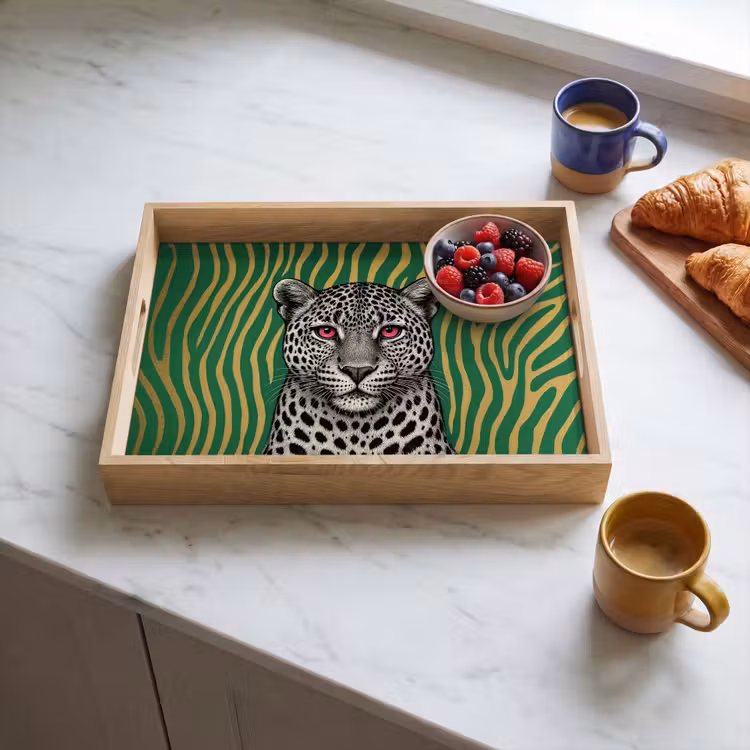 Panter - Zebrapatroon - Groen Dienblad Rechthoek middel -sfeer2